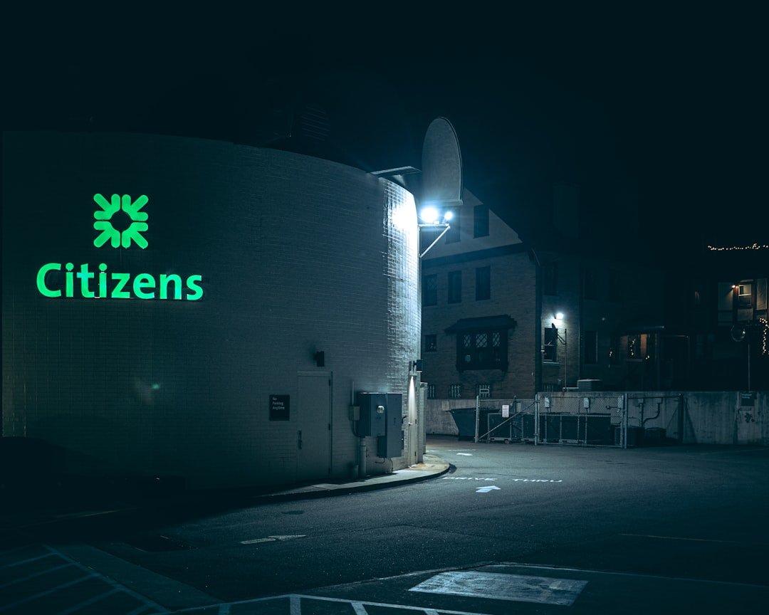 Citizens bank building illuminated at night