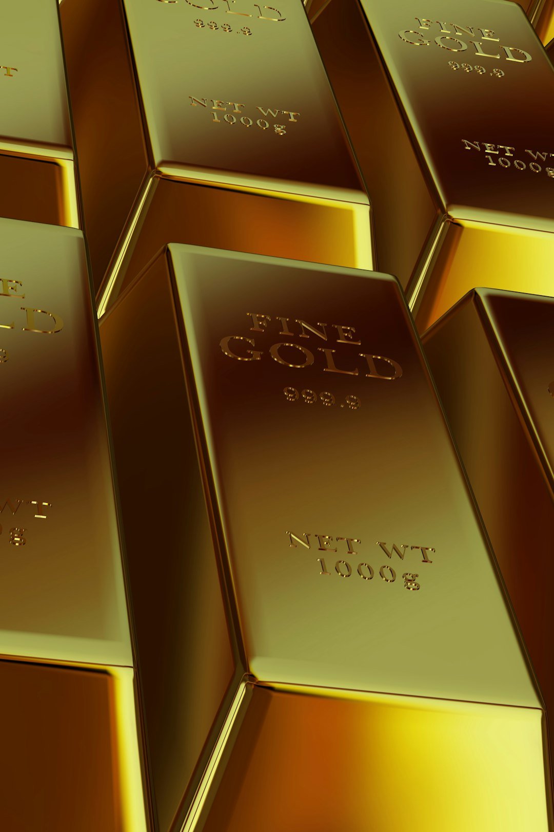 Rows of shiny gold bars stacked closely together