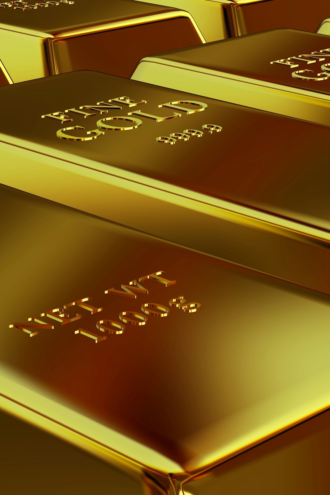 Rows of shiny gold bars with inscriptions