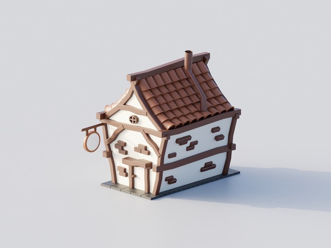 A quaint, cartoonish building with a tiled roof.